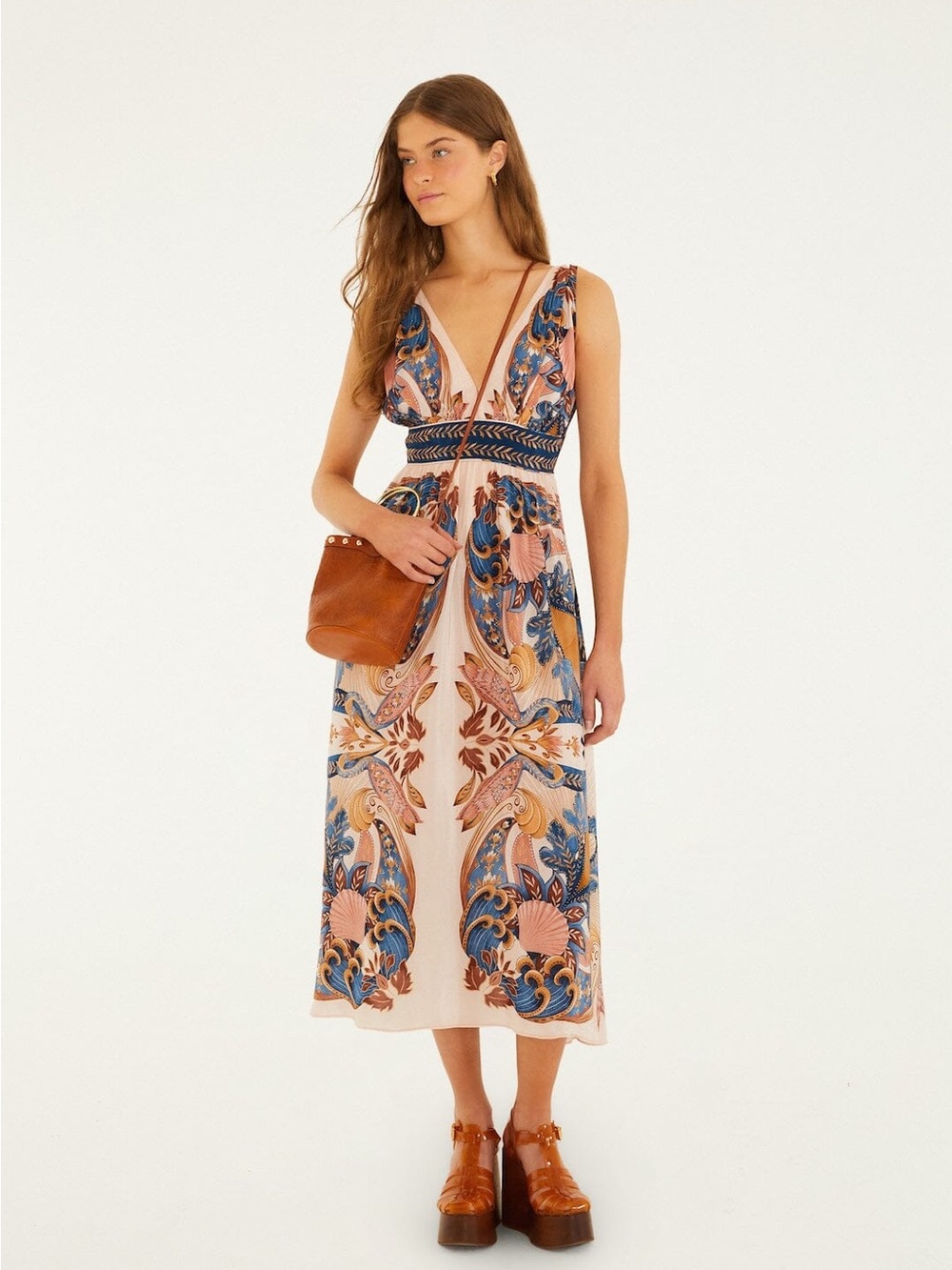 Soft Pink Garden Scarf V Neck Midi Dress-NWT